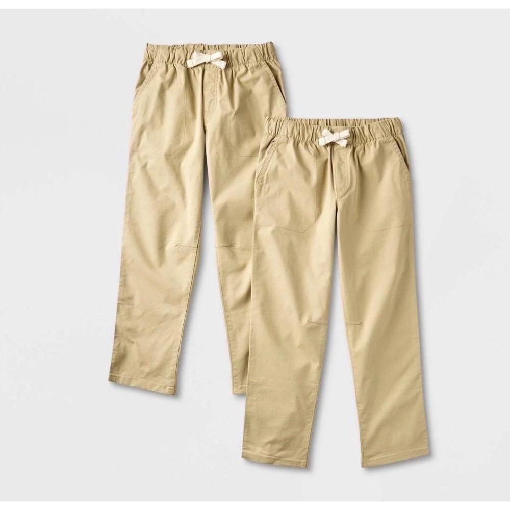 Cat & Jack Boys Stretch Uniform Chino Pants Khaki Pull On 2 Pack 14 Husky